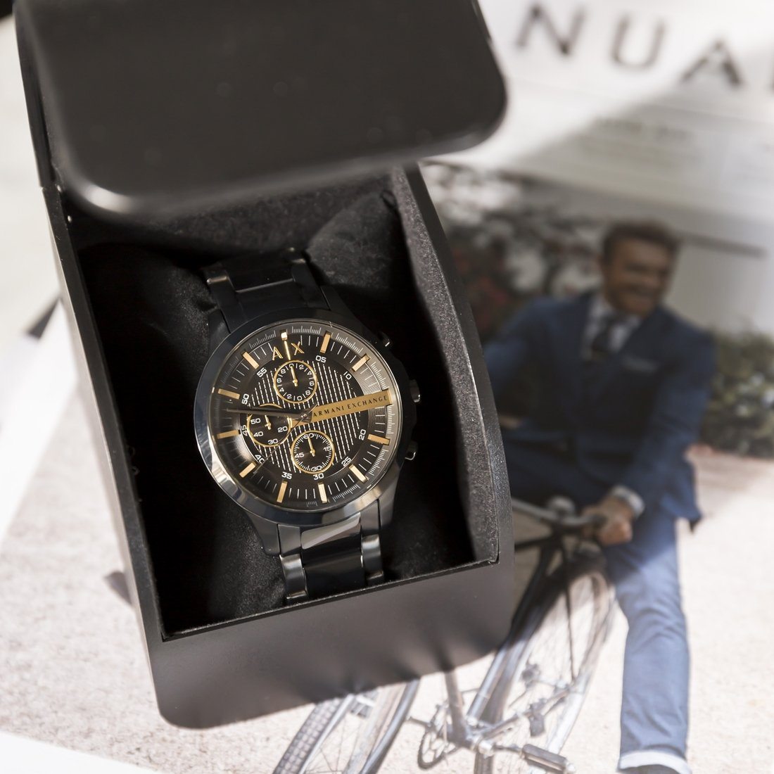 Armani Exchange Hampton AX2164 Men's Chronograph Watch – Black Dial with Black Stainless Steel Strap