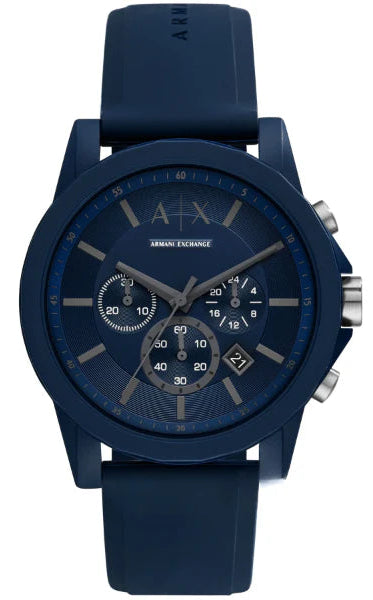 Armani Exchange Outerbanks AX7128 Men's Chronograph Watch – Blue Dial with Blue Silicone Strap