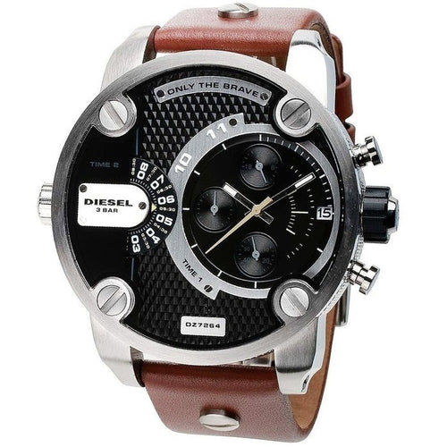 Diesel DZ7264 SBA Dual Time Men's Watch – Black Dial & Brown Leather Strap
