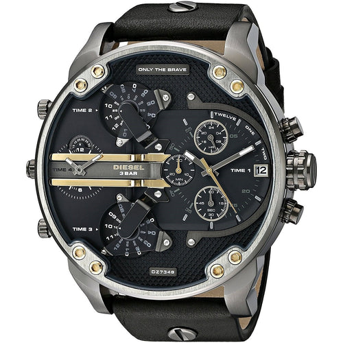 Diesel DZ7348 Mr. Daddy 2.0 Chronograph Men's Watch – Black Dial & Black Leather Strap