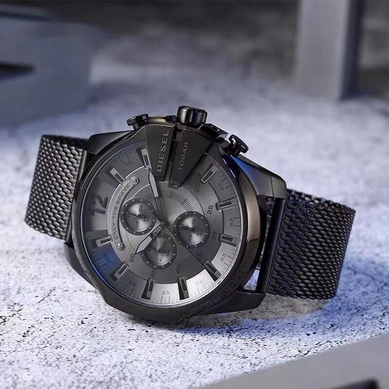 Diesel DZ4527 Mega Chief Chronograph Men's Watch – Black Dial & Black Mesh Strap